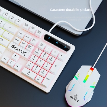 Set tastatură și mouse KM2025 - USB cablat, senzație mecanică, iluminare de fundal, 1800 DPI, ergonomic, pentru notebook, acasă, gaming și birou