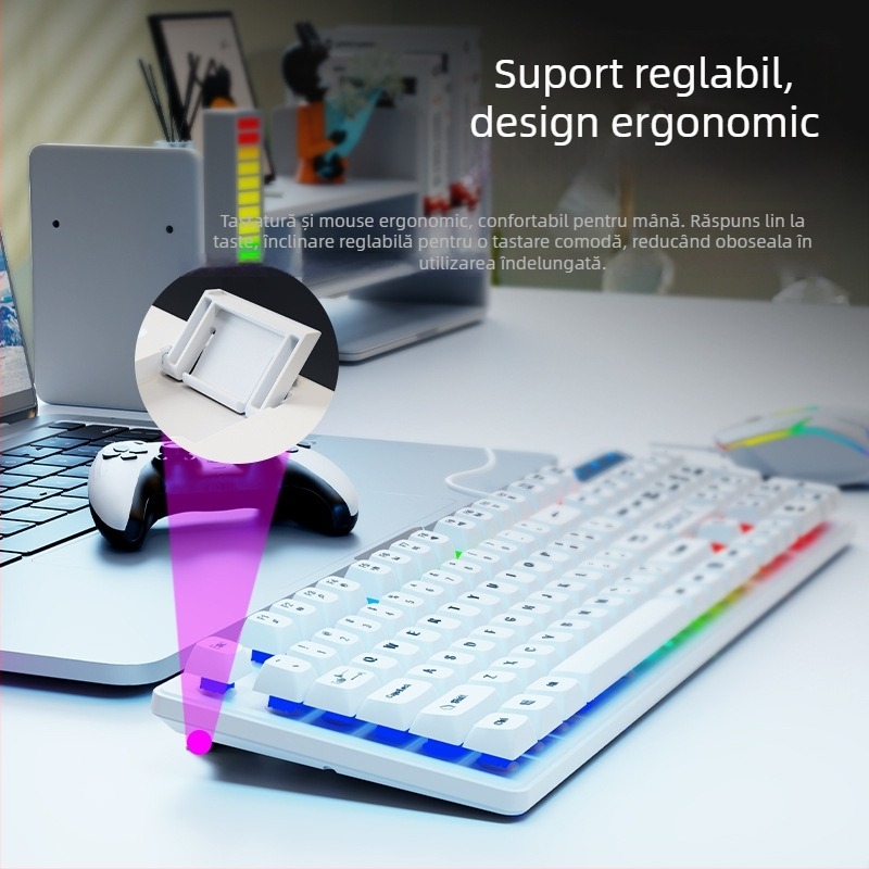 Set tastatură și mouse KM2025 - USB cablat, senzație mecanică, iluminare de fundal, 1800 DPI, ergonomic, pentru notebook, acasă, gaming și birou