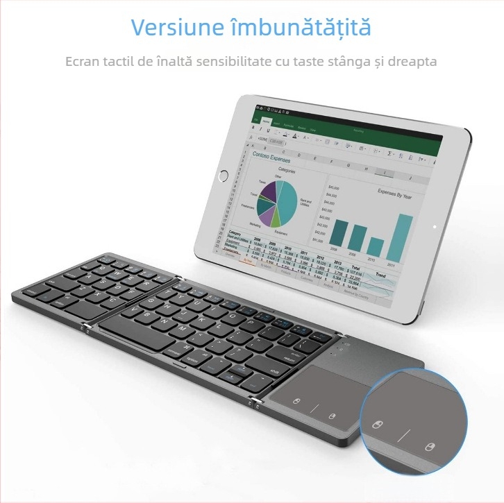 Tastatură Bluetooth pliabilă cu atingere B033 PLUS – conexiune Bluetooth, rază de 10 m, personalizare disponibilă