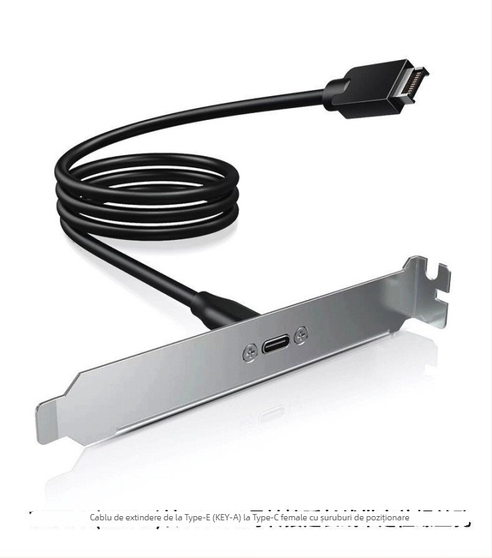 Cablu adaptor USB 3.1 Type-E către Type-C femelă, montaj posterior cu protecție și piuliță, 10–20 Gbps, cupru tinuit