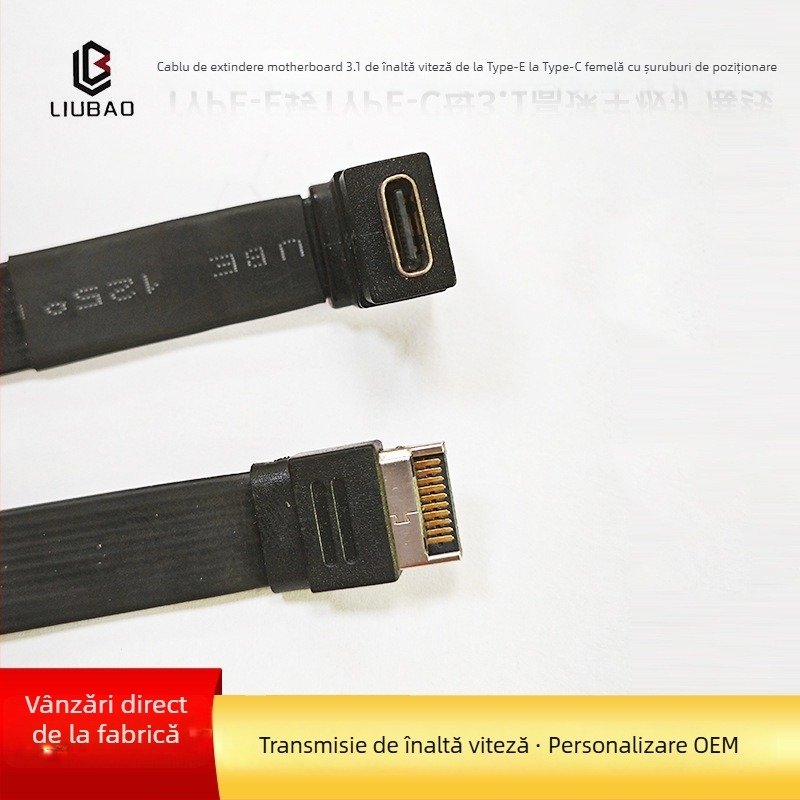 Cablu adaptor USB 3.1 Type-E către Type-C femelă, montaj posterior cu protecție și piuliță, 10–20 Gbps, cupru tinuit