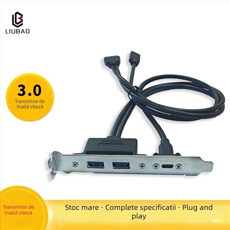 Cablu adaptor USB 3.1 Type-E către Type-C femelă, montaj posterior cu protecție și piuliță, 10–20 Gbps, cupru tinuit