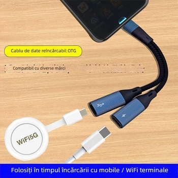 Adaptor Type-C OTG cu două porturi, încărcare și convertor USB 2-in-1, model 002, compatibilitate generală