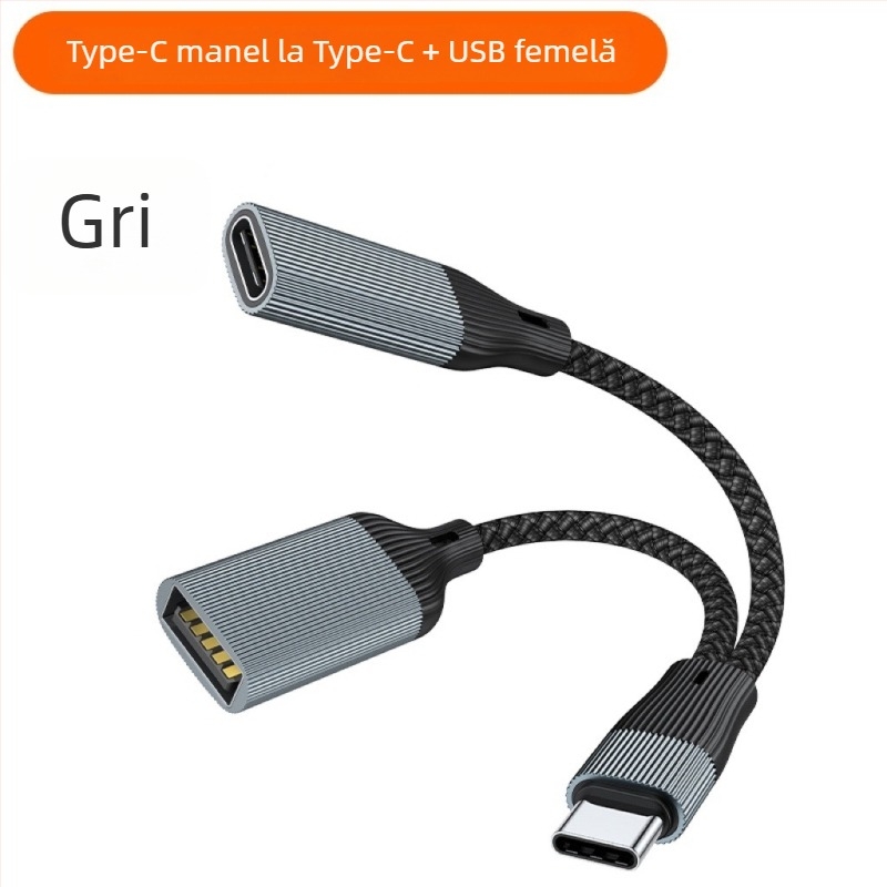 Adaptor Type-C OTG cu două porturi, încărcare și convertor USB 2-in-1, model 002, compatibilitate generală