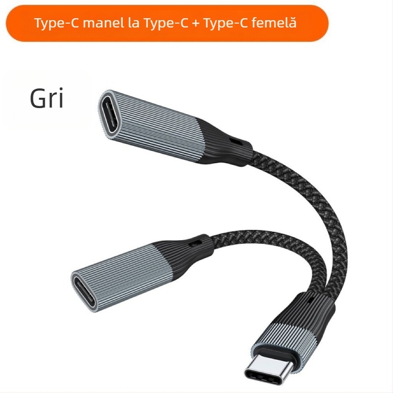 Adaptor Type-C OTG cu două porturi, încărcare și convertor USB 2-in-1, model 002, compatibilitate generală