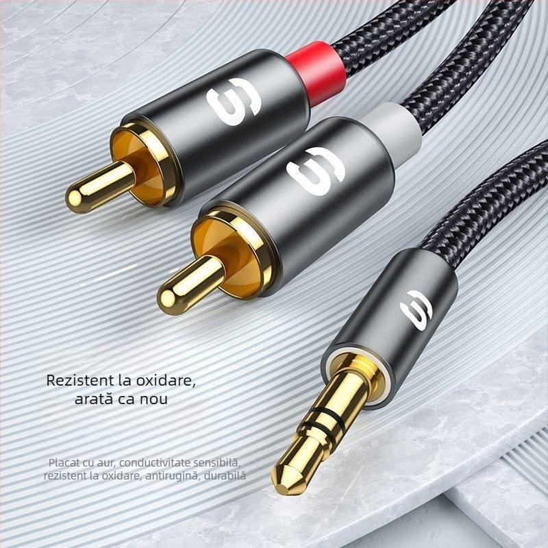 Adaptor audio 3.5mm la RCA dual, conectori aurii placate; miez de cablu din aliaj de aluminiu; ROHS; model EYPZJ-MY