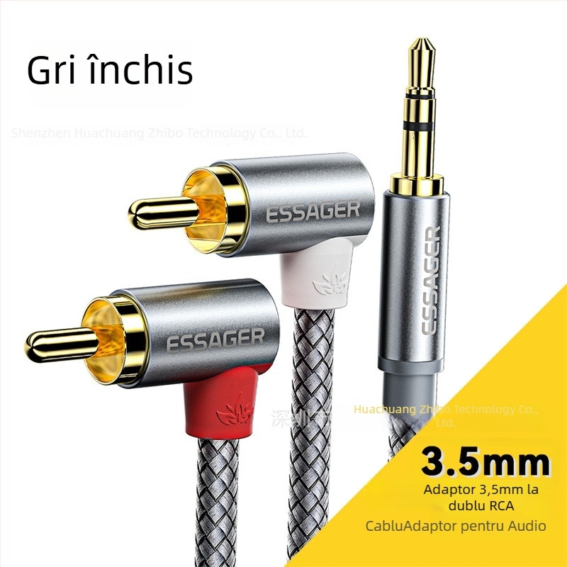 Adaptor audio 3.5mm la RCA dual, conectori aurii placate; miez de cablu din aliaj de aluminiu; ROHS; model EYPZJ-MY