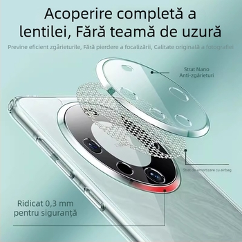  husă transparentă din sticlă pentru Huawei Mate70 Pro, acoperire completă, decupaje exacte pentru lentile, margine moale, protecție la cădere
