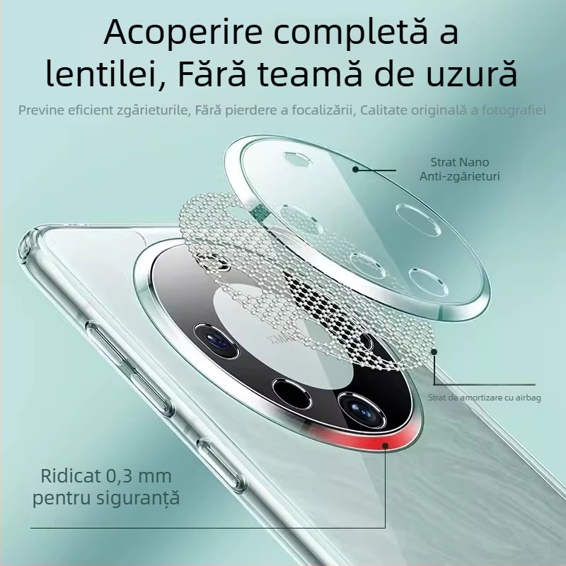  husă transparentă din sticlă pentru Huawei Mate70 Pro, acoperire completă, decupaje exacte pentru lentile, margine moale, protecție la cădere