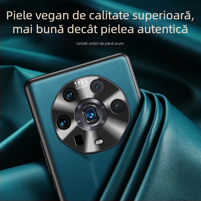 Carcasă de telefon pentru Honor Magic4 Ultimate Edition, TPU cu aspect din piele și finisaj auriu încorporat, inel metalic pentru obiectiv, protecție antișoc, disipare termică