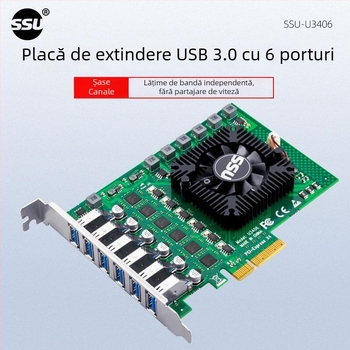 Carte adaptor USB 3.0, 6 canale, 12 porturi, pentru cameră industrială, PCIe la 19 pini