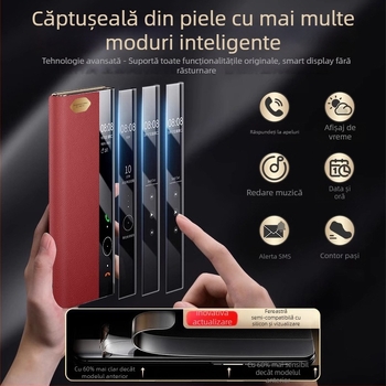 Husă din piele pentru Huawei MateXT cu fereastră inteligentă, acoperire totală pentru ecranul pliabil, protecție la cădere, piele autentică, suport pentru personalizare