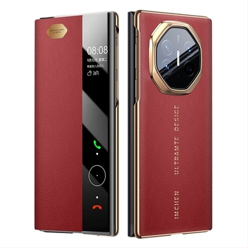Husă din piele pentru Huawei MateXT cu fereastră inteligentă, acoperire totală pentru ecranul pliabil, protecție la cădere, piele autentică, suport pentru personalizare