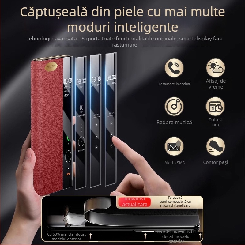 Husă din piele pentru Huawei MateXT cu fereastră inteligentă, acoperire totală pentru ecranul pliabil, protecție la cădere, piele autentică, suport pentru personalizare