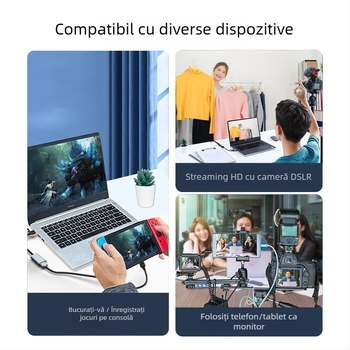Card de captură video HDMI către Type-C, USB 3.0, 4K, pentru PC, telefon mobil și tabletă
