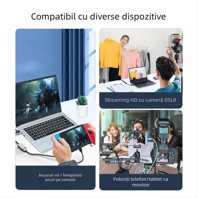 Card de captură video HDMI către Type-C, USB 3.0, 4K, pentru PC, telefon mobil și tabletă