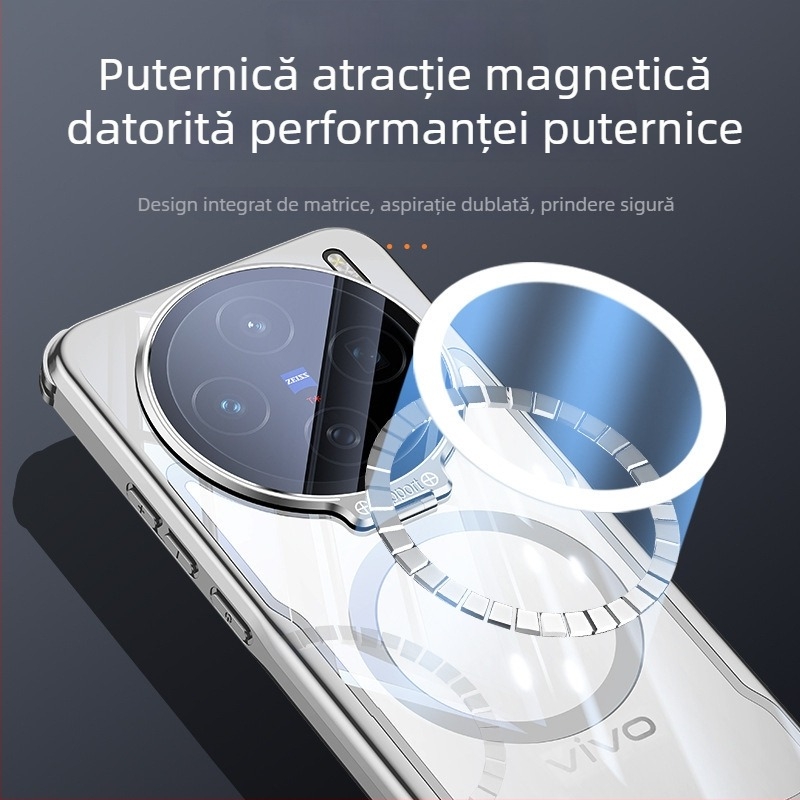 Carcasă transparentă magnetică electroplată pentru Vivo X200 Ultra, cu suport pentru lentilă X200S — protecție împotriva căderilor