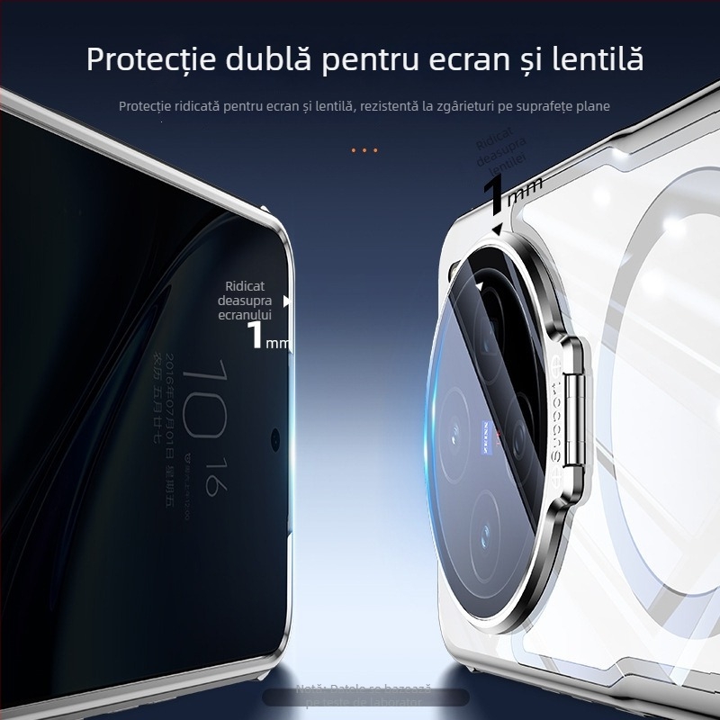 Carcasă transparentă magnetică electroplată pentru Vivo X200 Ultra, cu suport pentru lentilă X200S — protecție împotriva căderilor