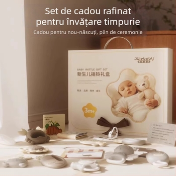 Set de dantură și zornăitoare pentru sugari 0-3 ani – silicon + ABS, jucărie interactivă în cutie cadou pentru dezvoltarea simțurilor și coordonării mână-ochi