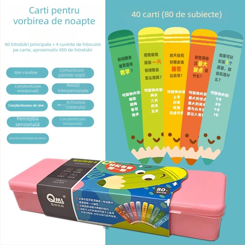 Joc interactiv de cărți pentru ora de culcare – jucărie educațională fizică pentru copii 4–6 ani (material: plastic; vârstă: 4–6; tip educațional: Fizică; stimulează comunicarea părinte-copil; ambalaj: cutie colorată)