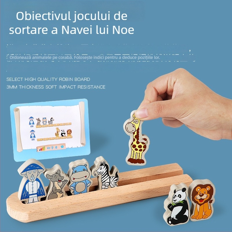 Blocuri din lemn Arca lui Noe pentru copii 0–3 ani, dezvoltare cognitivă