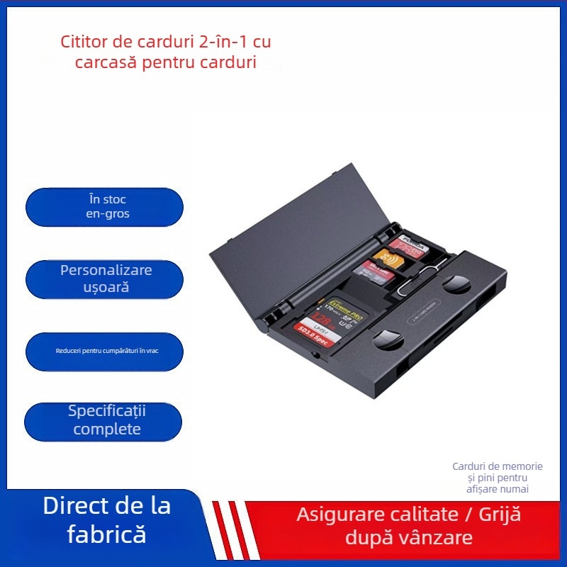 Cititor de carduri USB 3.0 multifuncțional cu interfață USB-C, suport SD/SDHC/TF, conectare externă, plastic ABS, 20 g