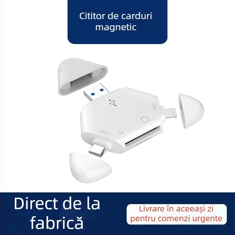Cititor magnetic de carduri trei în unu pentru Apple Type-C, calculatoare USB și tablete Android, carduri SD/TF (OTG) – Model C23, USB 2.0, montaj extern