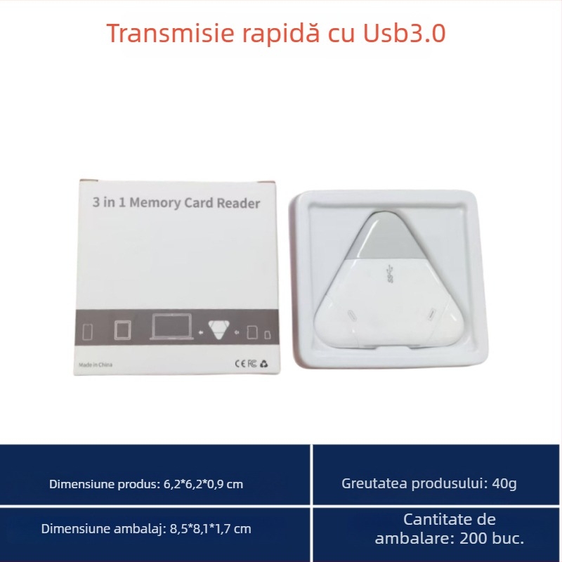 Cititor magnetic de carduri trei în unu pentru Apple Type-C, calculatoare USB și tablete Android, carduri SD/TF (OTG) – Model C23, USB 2.0, montaj extern