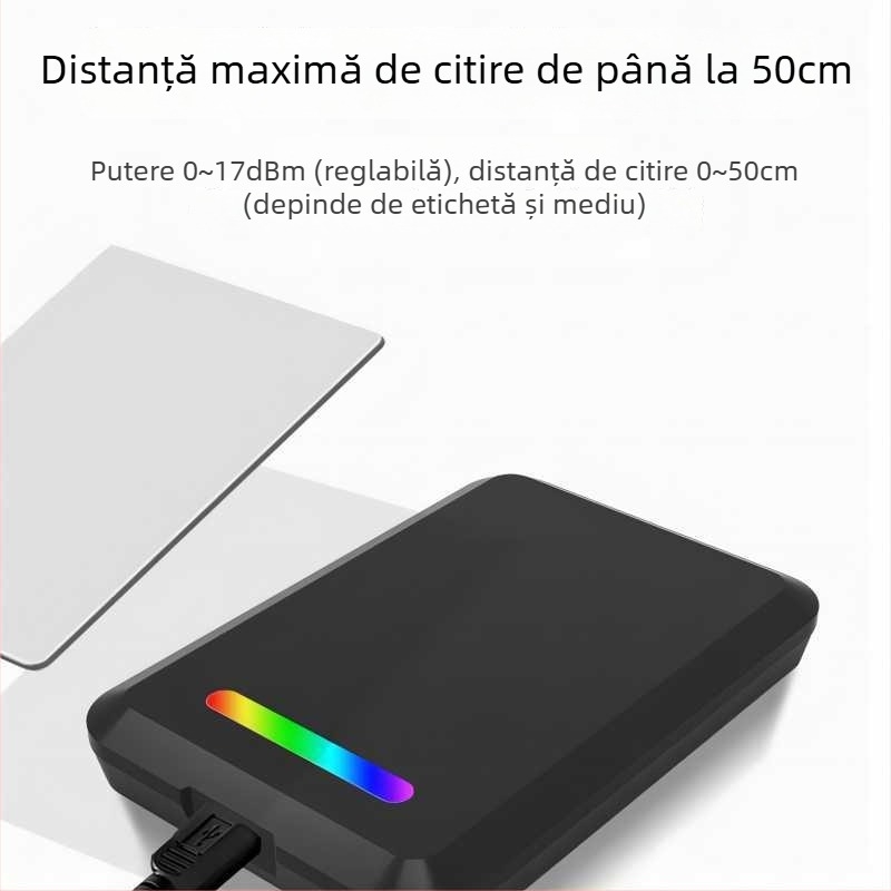 CF601 Cititor/Emitator RFID de birou — fără contact, ISO18000-6C (EPC GEN2), 860–960 MHz, distanță de citire 0–50 cm, timp de citire 0,01 s, cu SDK și software demonstrativ