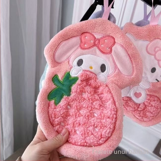 Prosop de mână cu desen cu cățelușul Kulomi cu urechi lungi, brodat pe velur coral, greutate 30-50 g, 150D