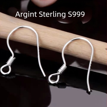 Cârlige pentru urechi din argint S999 – set complet, lucrate manual, hipoalergenice, nu se decolorează, simple și versatile, semi-finisate