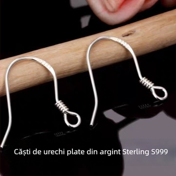 Cârlige pentru urechi din argint S999 – set complet, lucrate manual, hipoalergenice, nu se decolorează, simple și versatile, semi-finisate