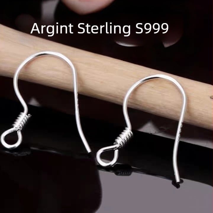 Cârlige pentru urechi din argint S999 – set complet, lucrate manual, hipoalergenice, nu se decolorează, simple și versatile, semi-finisate