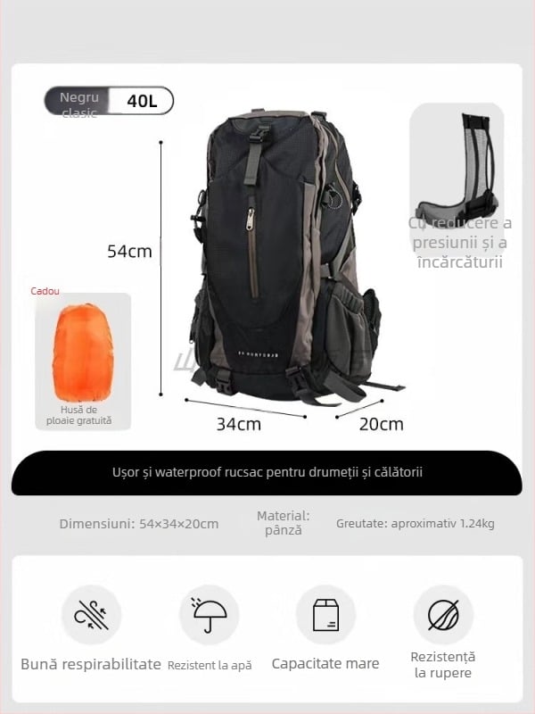 Rucsac de drumeție din pânză, impermeabil și respirabil, ultraușor, cu bretea de umăr curvată.