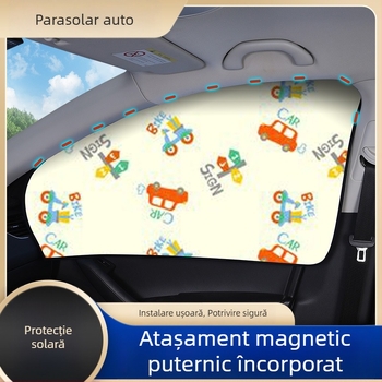 Perdea de protecție solară pentru interiorul mașinii, pentru geamuri laterale, cu prindere magnetică, protecție solară și izolație termică, design cu desene animate pentru copii
