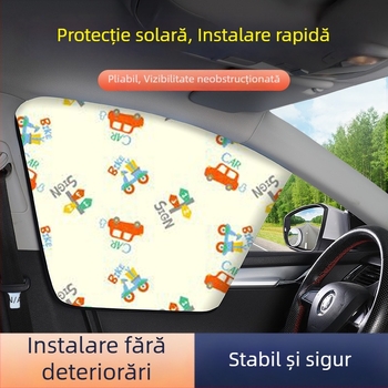 Perdea de protecție solară pentru interiorul mașinii, pentru geamuri laterale, cu prindere magnetică, protecție solară și izolație termică, design cu desene animate pentru copii