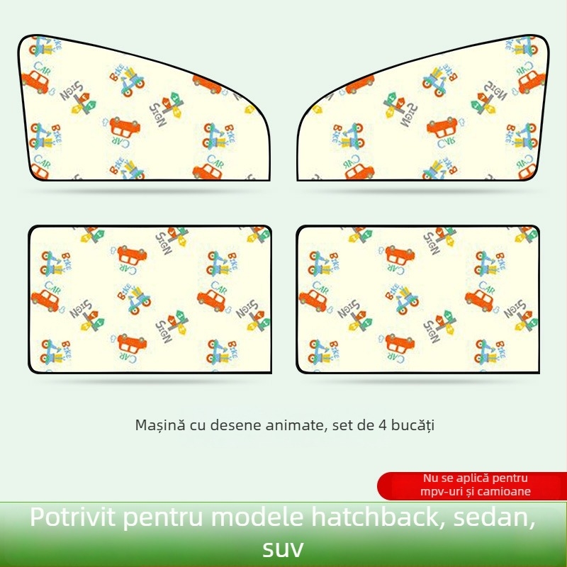 Perdea de protecție solară pentru interiorul mașinii, pentru geamuri laterale, cu prindere magnetică, protecție solară și izolație termică, design cu desene animate pentru copii