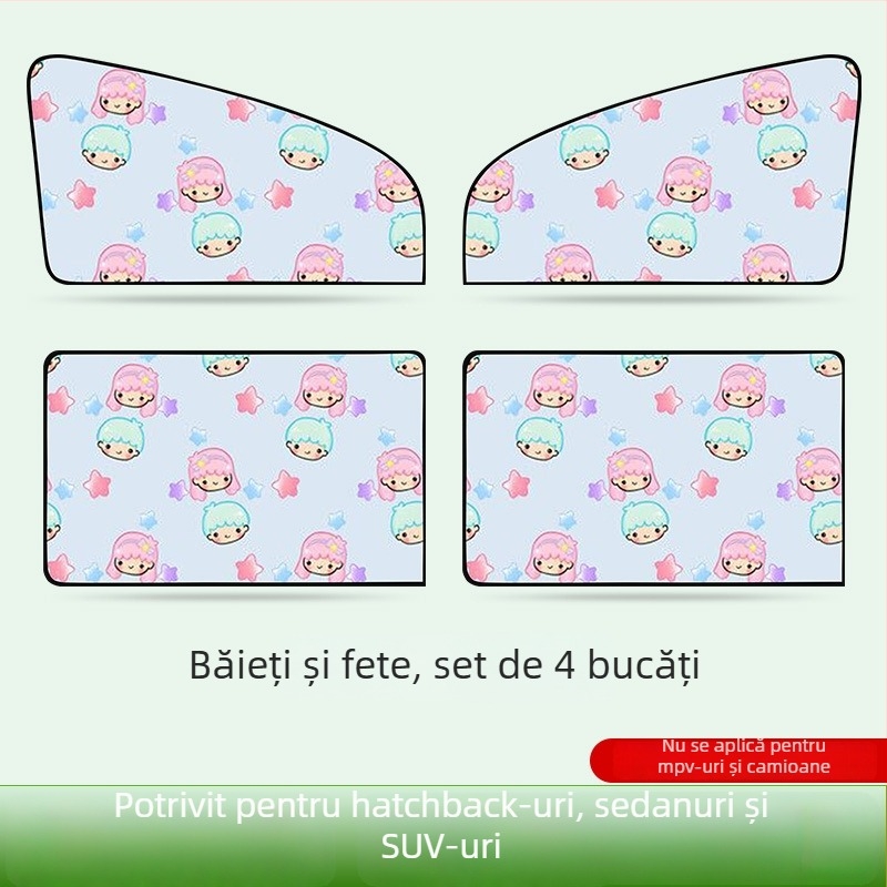 Perdea de protecție solară pentru interiorul mașinii, pentru geamuri laterale, cu prindere magnetică, protecție solară și izolație termică, design cu desene animate pentru copii