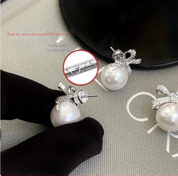 Cercei cu formă de funda din aliaj, placare electrolitică, știfturi din argint 925, stil lux lejer