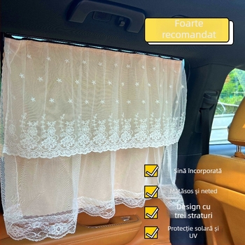 Mutong Draperie pentru geamul mașinii cu dantelă, poliester, opac, prindere tip caliper