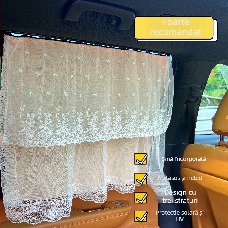 Mutong Draperie pentru geamul mașinii cu dantelă, poliester, opac, prindere tip caliper