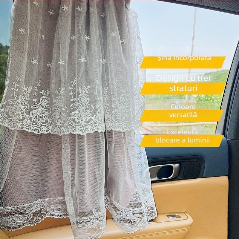 Mutong Draperie pentru geamul mașinii cu dantelă, poliester, opac, prindere tip caliper