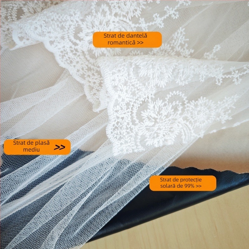 Mutong Draperie pentru geamul mașinii cu dantelă, poliester, opac, prindere tip caliper