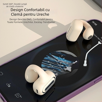 Air7 Cască Bluetooth cu clips pentru urechi, baterie mare, mono, fără fir, pentru gaming, cu conducție osoasă