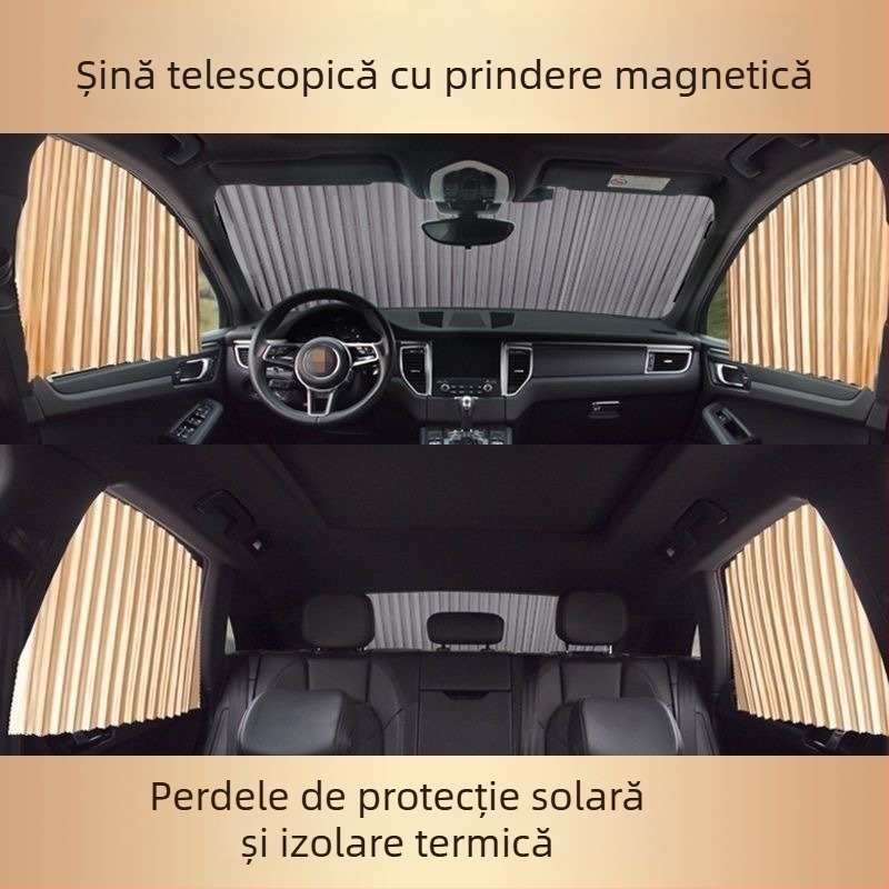 Cortină auto de tip glisant cu protecție magnetică laterală, material nețesut, montaj cu lamele, protecție UV