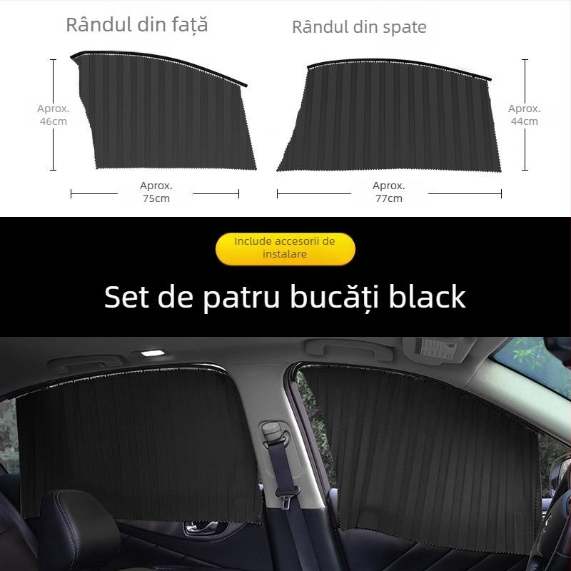 Cortină auto de tip glisant cu protecție magnetică laterală, material nețesut, montaj cu lamele, protecție UV