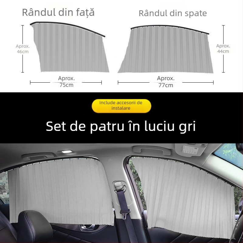 Cortină auto de tip glisant cu protecție magnetică laterală, material nețesut, montaj cu lamele, protecție UV