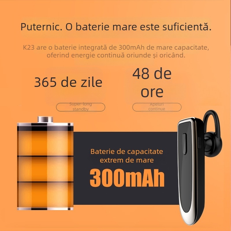 Casca Bluetooth wireless – Bluetooth 5.0, monofuncțional, 15 m rază, conexiune multipunct, afișaj nivel baterie