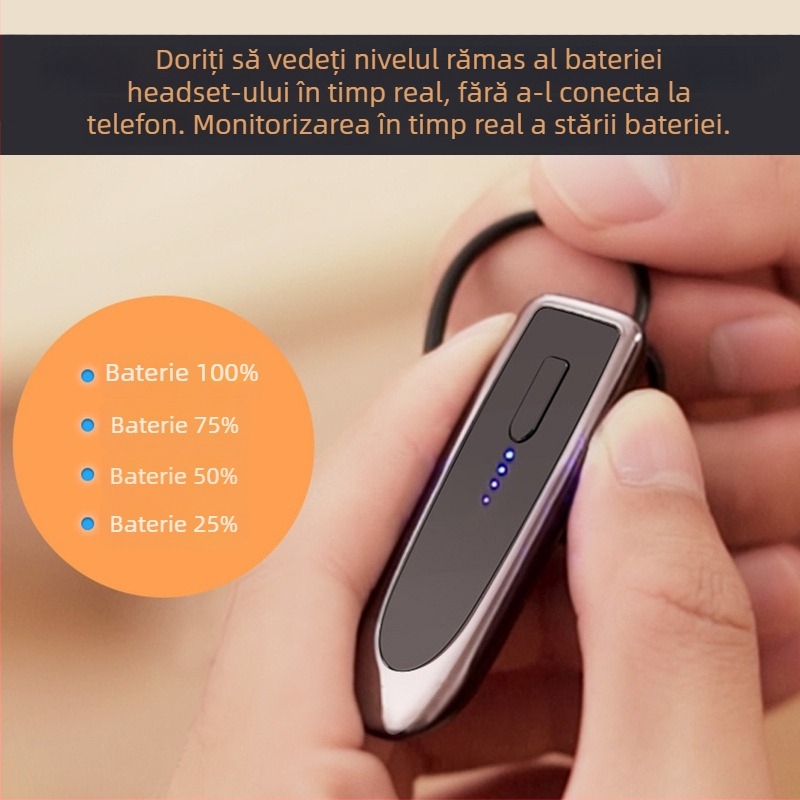 Casca Bluetooth wireless – Bluetooth 5.0, monofuncțional, 15 m rază, conexiune multipunct, afișaj nivel baterie