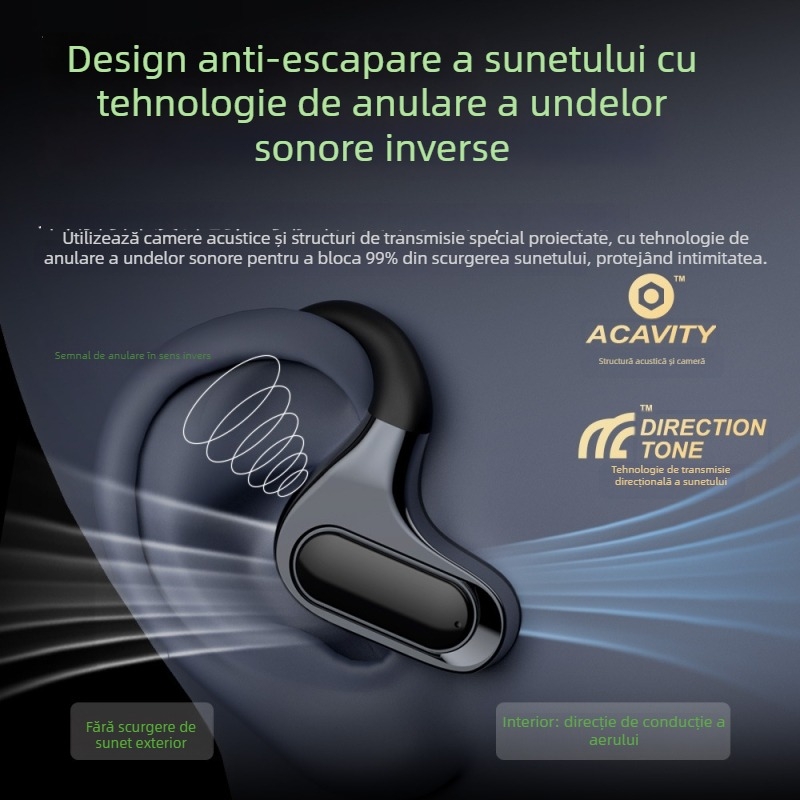 Căști cu conducție osoasă, design deschis pentru urechi, Bluetooth 5.4, rază 10 m, IPX7 rezistent la apă, autonomie peste 8 ore
